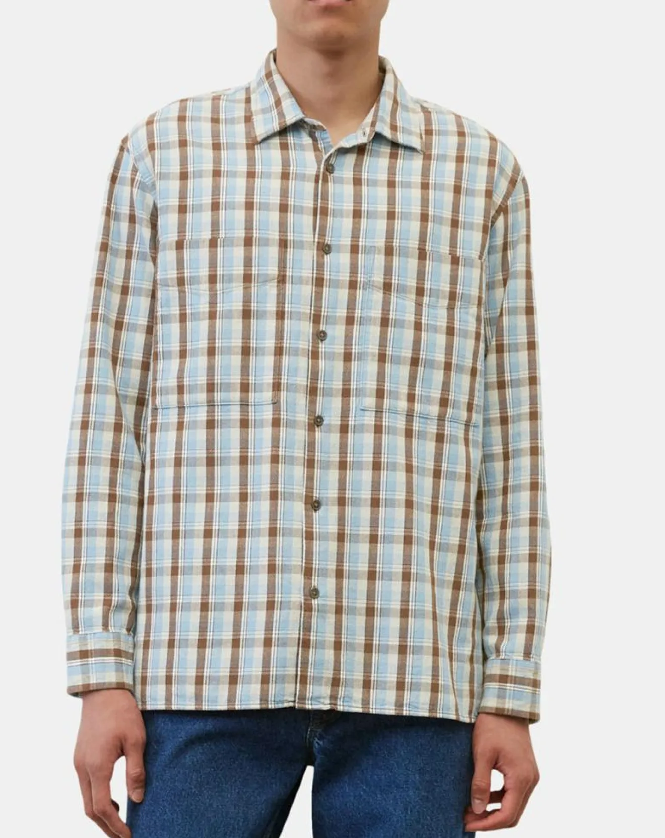 Best Marc O'Polo Chemise 100% Coton Bio Relaxed Fit à carreaux bleu/marron