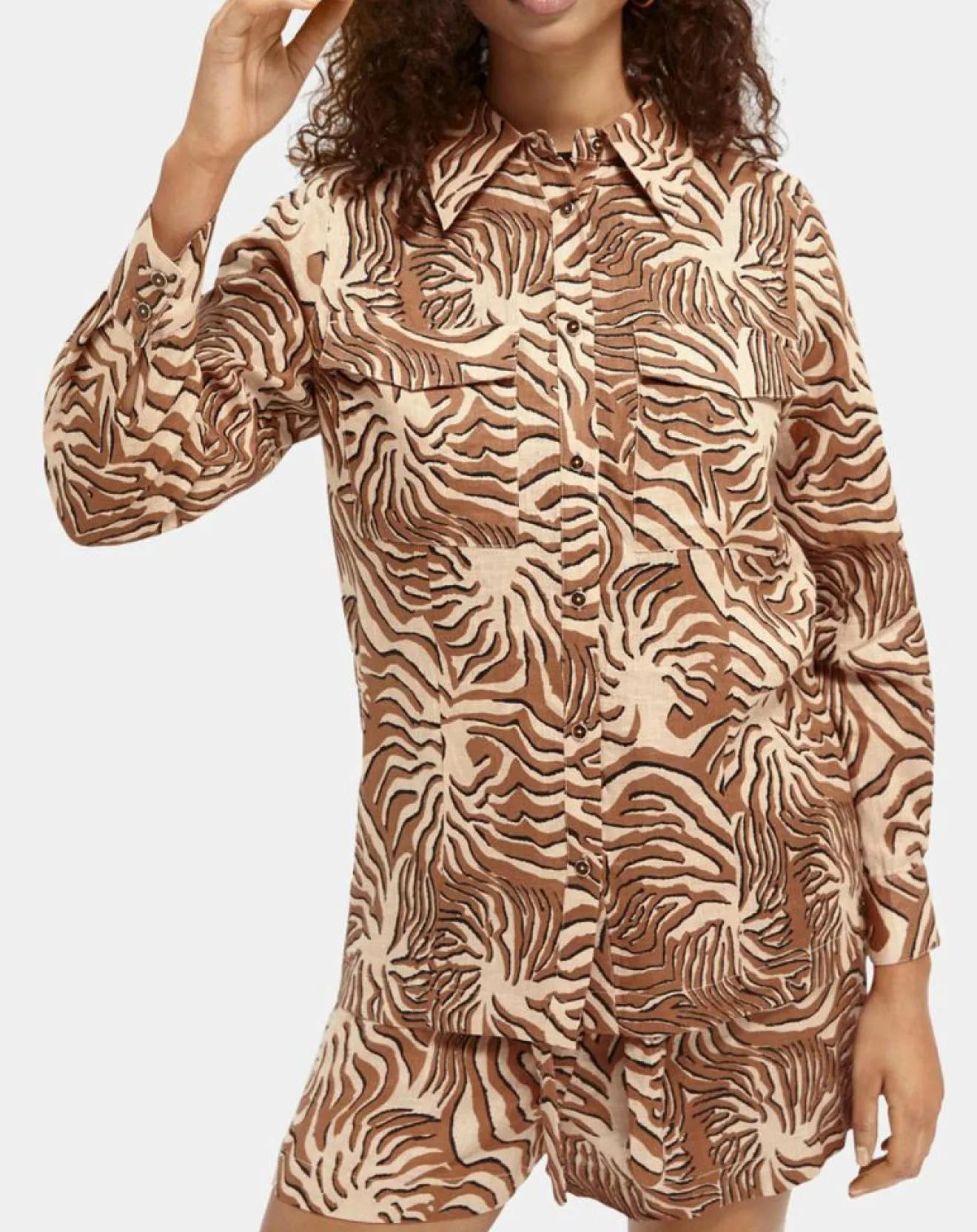 Femme Scotch & Soda Chemise 100% Lin imprimée corail beige