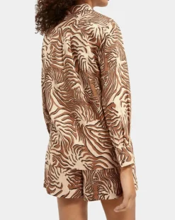 Femme Scotch & Soda Chemise 100% Lin imprimée corail beige