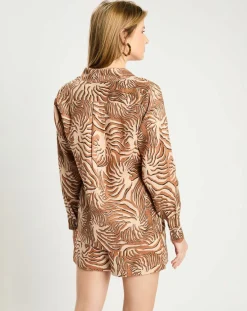 Femme Scotch & Soda Chemise 100% Lin imprimée corail beige