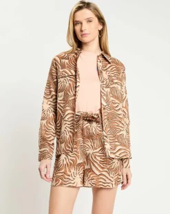 Femme Scotch & Soda Chemise 100% Lin imprimée corail beige