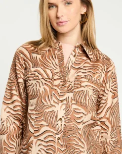 Femme Scotch & Soda Chemise 100% Lin imprimée corail beige