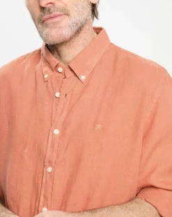 Homme Hackett London Chemise 100% Lin Slim Fit orange moyen