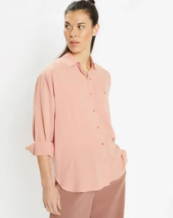 Outlet Galeries Lafayette Chemise ample en Coton mélangé Paros rayée rose moyen