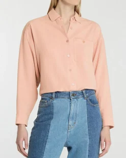 Outlet Galeries Lafayette Chemise ample en Coton mélangé Paros rayée rose moyen