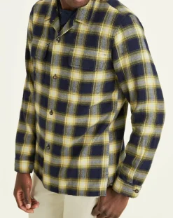 Clearance Dockers Chemise Classique LS Camp à carreaux touché flanelle bleu marine/jaune