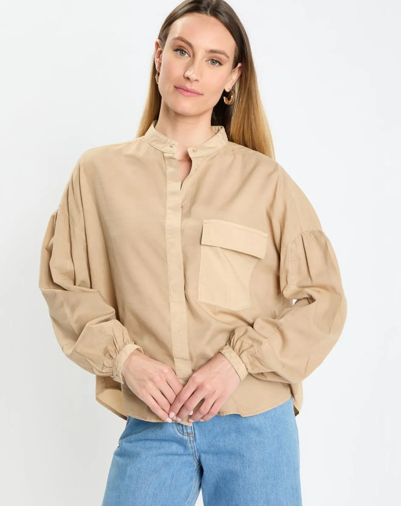 Outlet Marc O'Polo Chemise Col Mao Poche beige moyen