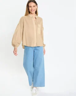 Outlet Marc O'Polo Chemise Col Mao Poche beige moyen