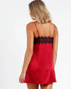 Femme Admas Chemise de nuit en dentelle rouge rubis