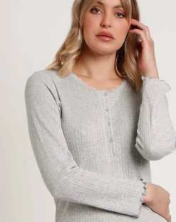 Femme Admas Chemise de nuit Soft Côtelée C gris chiné