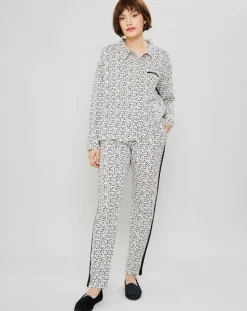 Hot Femilet Chemise de pyjama Flower imprimée beige/noir