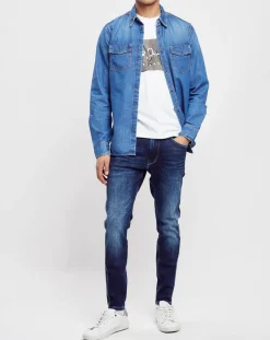 Homme Pepe Jeans Chemise droite en jean Archive bleue