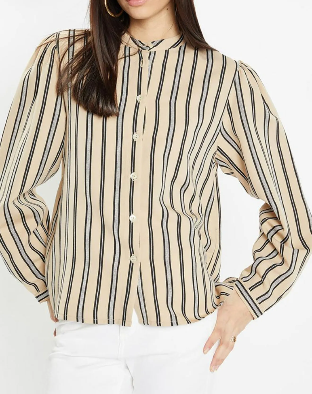 Femme Galeries Lafayette Chemise droite Laurie à rayures beige/noir