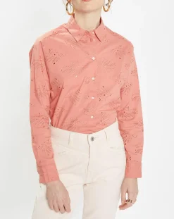 Hot Galeries Lafayette Chemise Ebrizia brodée ajourée bois de rose