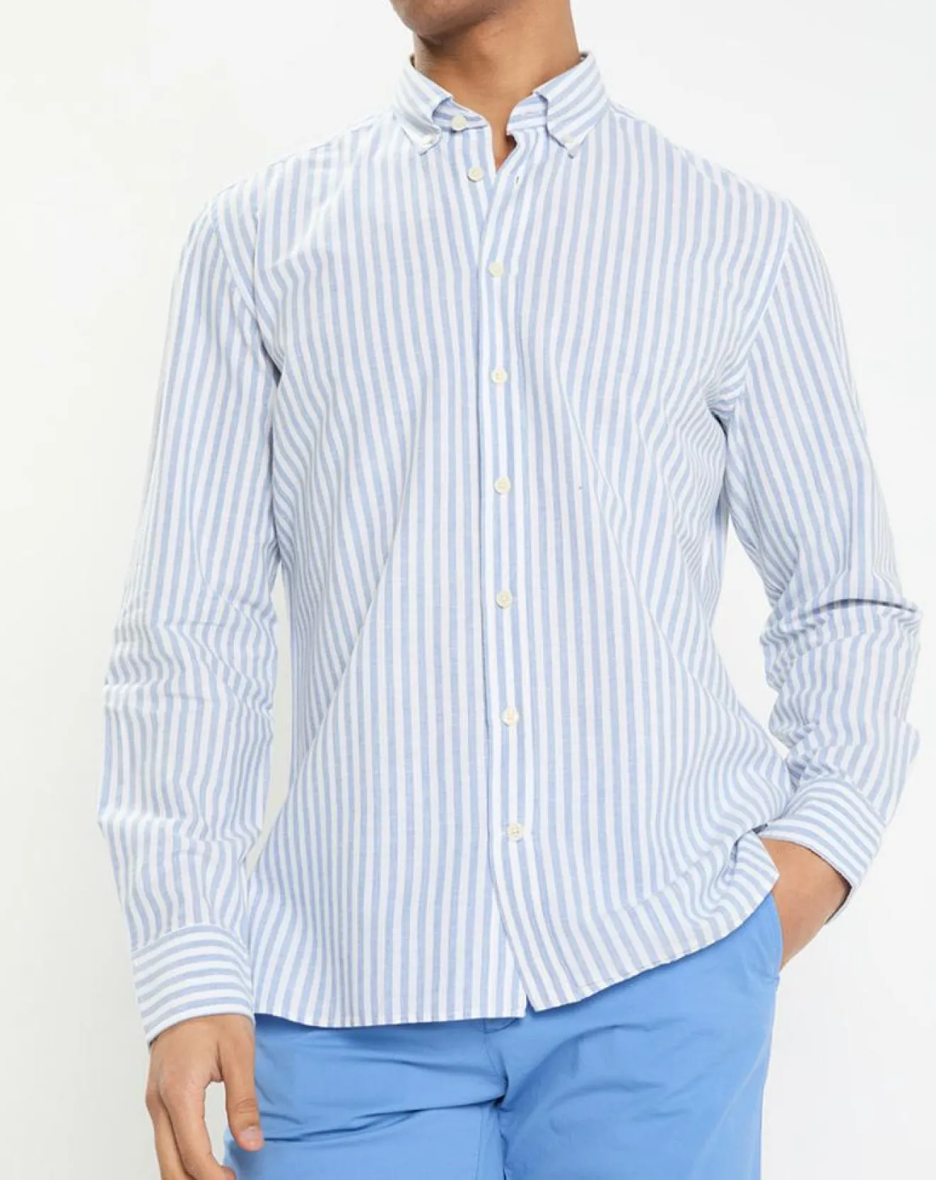 Homme Hackett London Chemise en Coton & Lin Slim Fit à rayures bleu/blanc