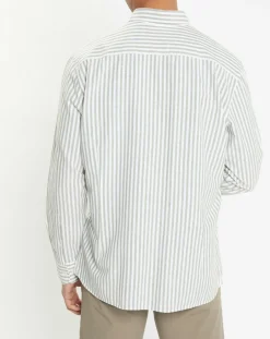 Homme Hackett London Chemise en Coton & Lin Slim Fit à rayures kaki/blanc