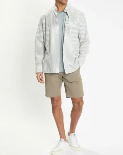 Homme Hackett London Chemise en Coton & Lin Slim Fit à rayures kaki/blanc
