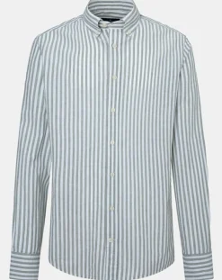Homme Hackett London Chemise en Coton & Lin Slim Fit à rayures kaki/blanc