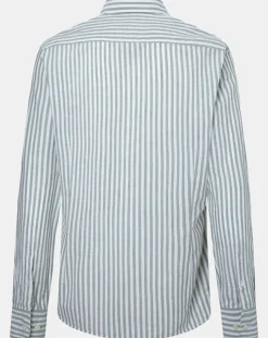 Homme Hackett London Chemise en Coton & Lin Slim Fit à rayures kaki/blanc