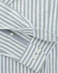 Homme Hackett London Chemise en Coton & Lin Slim Fit à rayures kaki/blanc