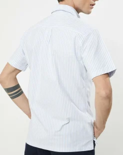 Outlet Hackett London Chemise en coton épais Slim Fit Bat Oxford à rayures bleu ciel