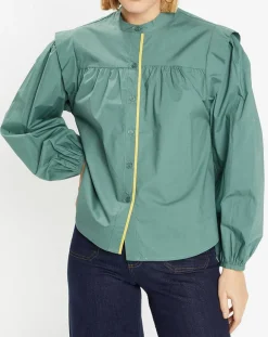 Femme Galeries Lafayette Chemise en Coton Piping emmanchures relief vert