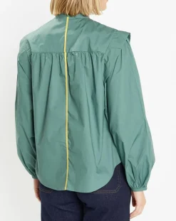 Femme Galeries Lafayette Chemise en Coton Piping emmanchures relief vert