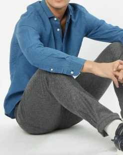 Homme Hackett London Chemise en Lin & Coton Slim Fit Text micro imprimé bleu moyen