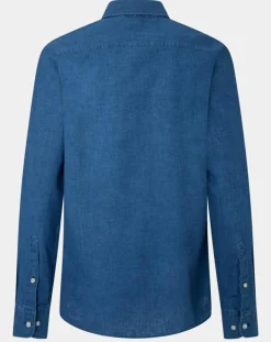 Homme Hackett London Chemise en Lin & Coton Slim Fit Text micro imprimé bleu moyen