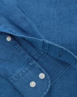 Homme Hackett London Chemise en Lin & Coton Slim Fit Text micro imprimé bleu moyen