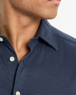 Clearance Hackett London Chemise en Lin & Coton Slim Fit manches courtes Tricot bleue