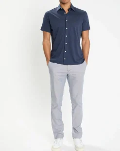 Clearance Hackett London Chemise en Lin & Coton Slim Fit manches courtes Tricot bleue