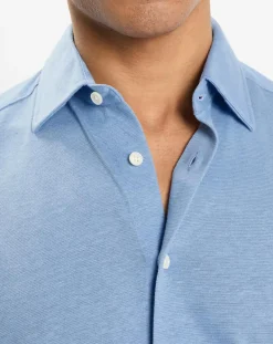 Hackett London Chemise en Lin & Coton Slim Fit manches courtes Tricot bleu moyen
