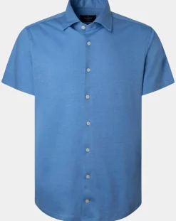 Hackett London Chemise en Lin & Coton Slim Fit manches courtes Tricot bleu moyen