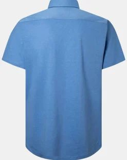 Hackett London Chemise en Lin & Coton Slim Fit manches courtes Tricot bleu moyen