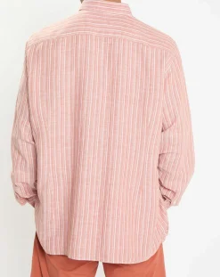 Outlet Hackett London Chemise en Lin & Coton Slim Fit à rayures orange moyen