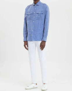 Sale Hackett London Chemise en Lin double poche bleu moyen