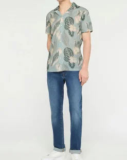 Homme Hackett London Chemise en Lin mélangé Bowling à imprimé tropical vert clair