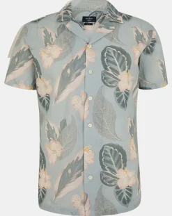 Homme Hackett London Chemise en Lin mélangé Bowling à imprimé tropical vert clair