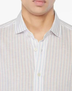 Homme Hackett London Chemise en Lin mélangé Regular Fit à rayures bleu clair/rose