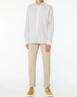 Homme Hackett London Chemise en Lin mélangé Regular Fit à rayures bleu clair/rose