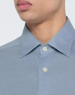 Homme Hackett London Chemise en Lin mélangé Slim Fit Polo Piqué bleu clair