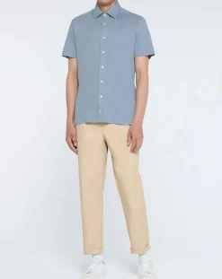 Homme Hackett London Chemise en Lin mélangé Slim Fit Polo Piqué bleu clair