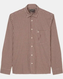 Outlet Marc O'Polo Chemise en Popeline 100% Coton Bio Regular Fit vichy blanc/rouge