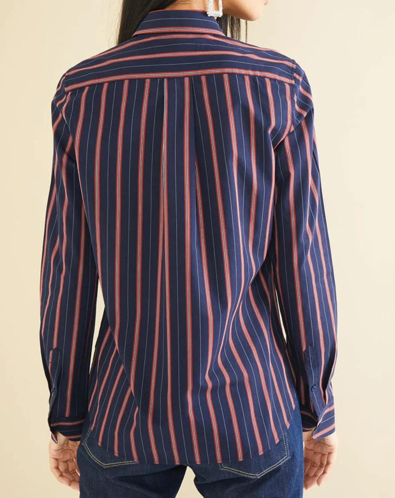 Clearance Acquaverde Chemise en Popeline Japonaise Kim rayée marine/rouge