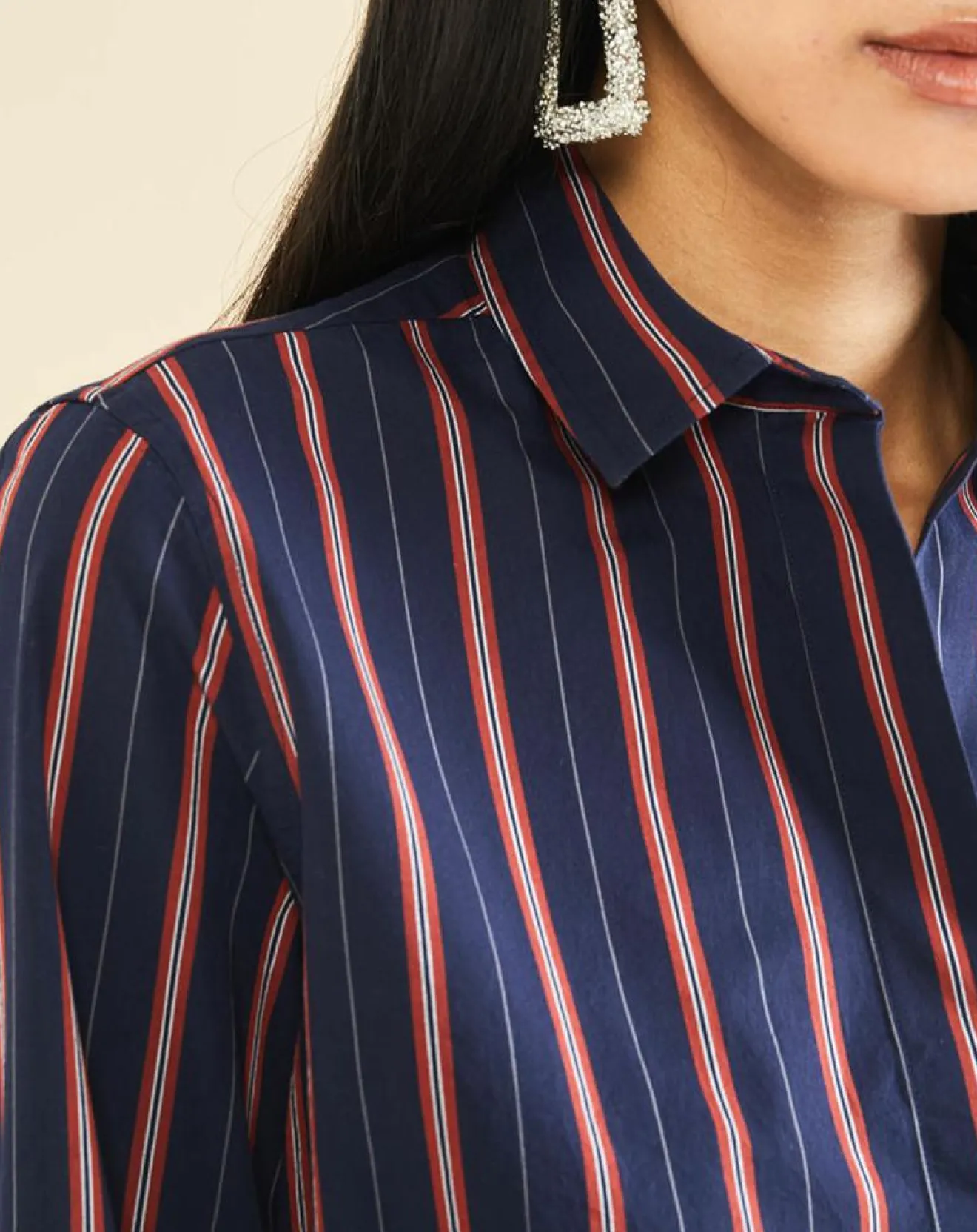 Clearance Acquaverde Chemise en Popeline Japonaise Kim rayée marine/rouge