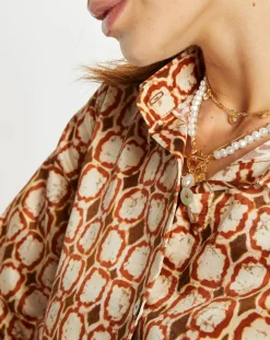 Femme Lauren Vidal Chemise en Soie mélangée Ines marron/beige