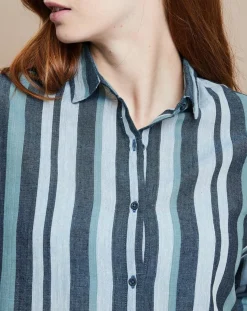 Femme Mare di Latte Chemise Florentine Essaouira Stripes vert sapin/vert pâle