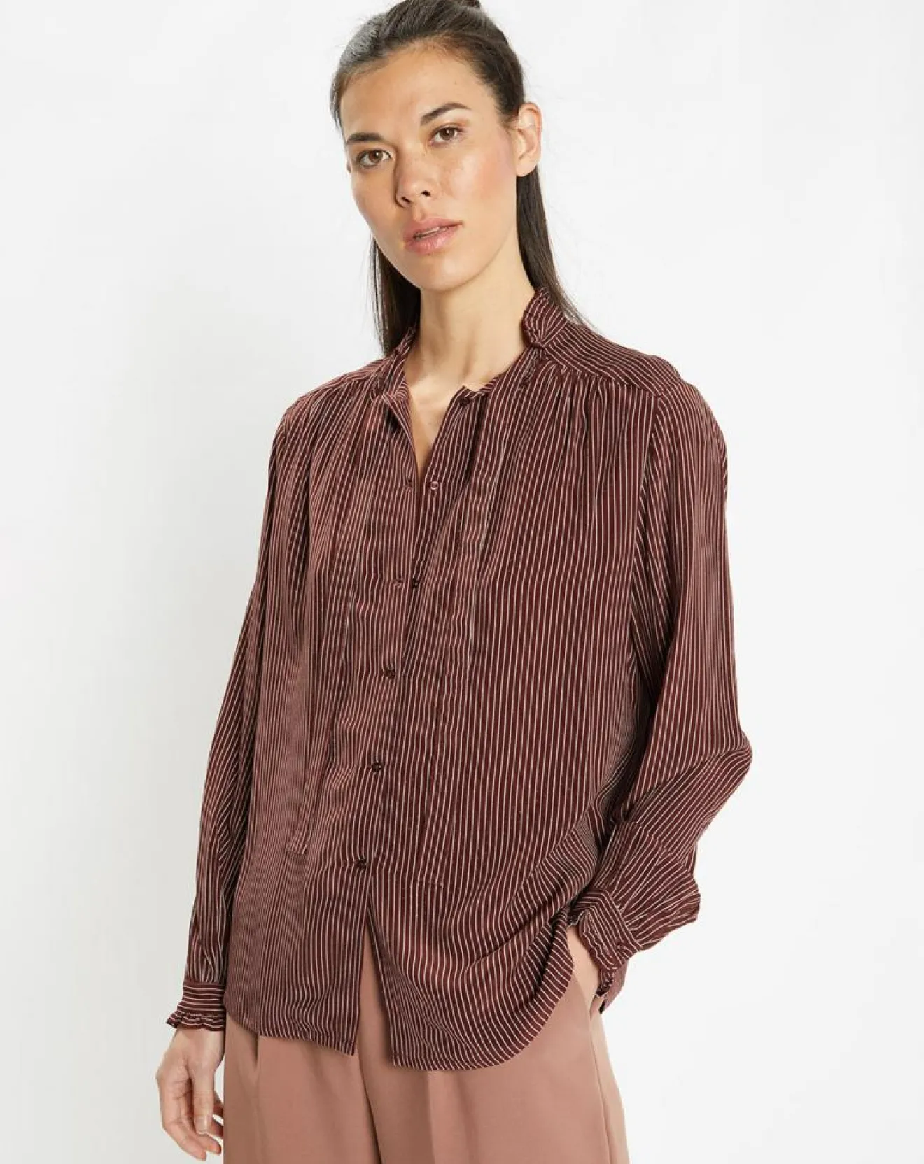 Femme Galeries Lafayette Chemise fluide col lavallière Gemma marron
