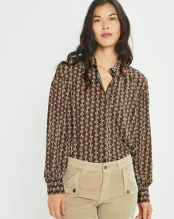 Femme Lauren Vidal Chemise fluide Store imprimée forest kaki/marron
